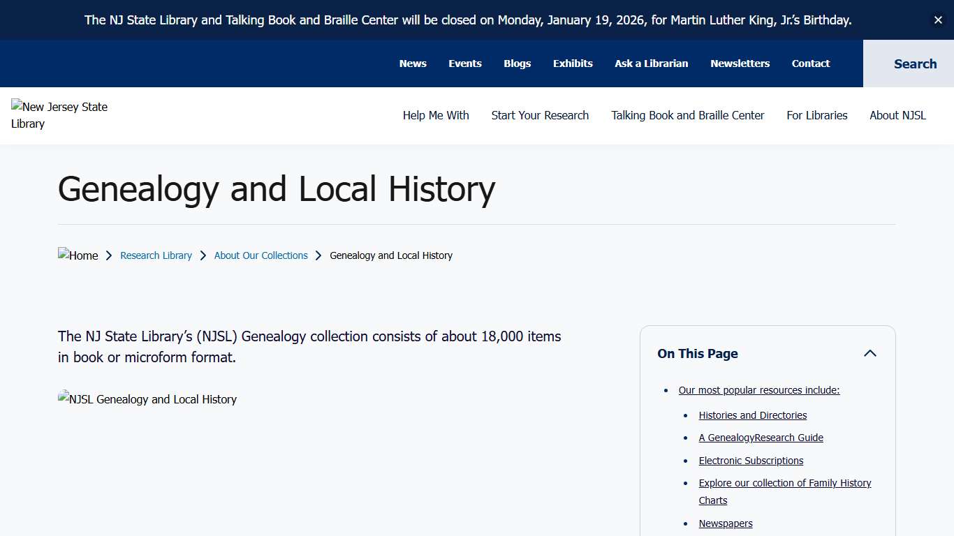 Genealogy and Local History | New Jersey State Library